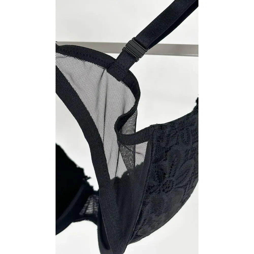 Victorias Secret Sexy Tee Posey Lace Lightly Lined Demi Bra Womens 34D New Black